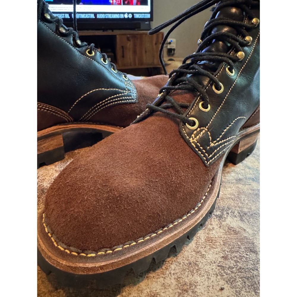 Kulien Shoes Custom PNW Boots Mens 10 D Black Brown Roughout Vibram Fire & Ice - Picture 7 of 14